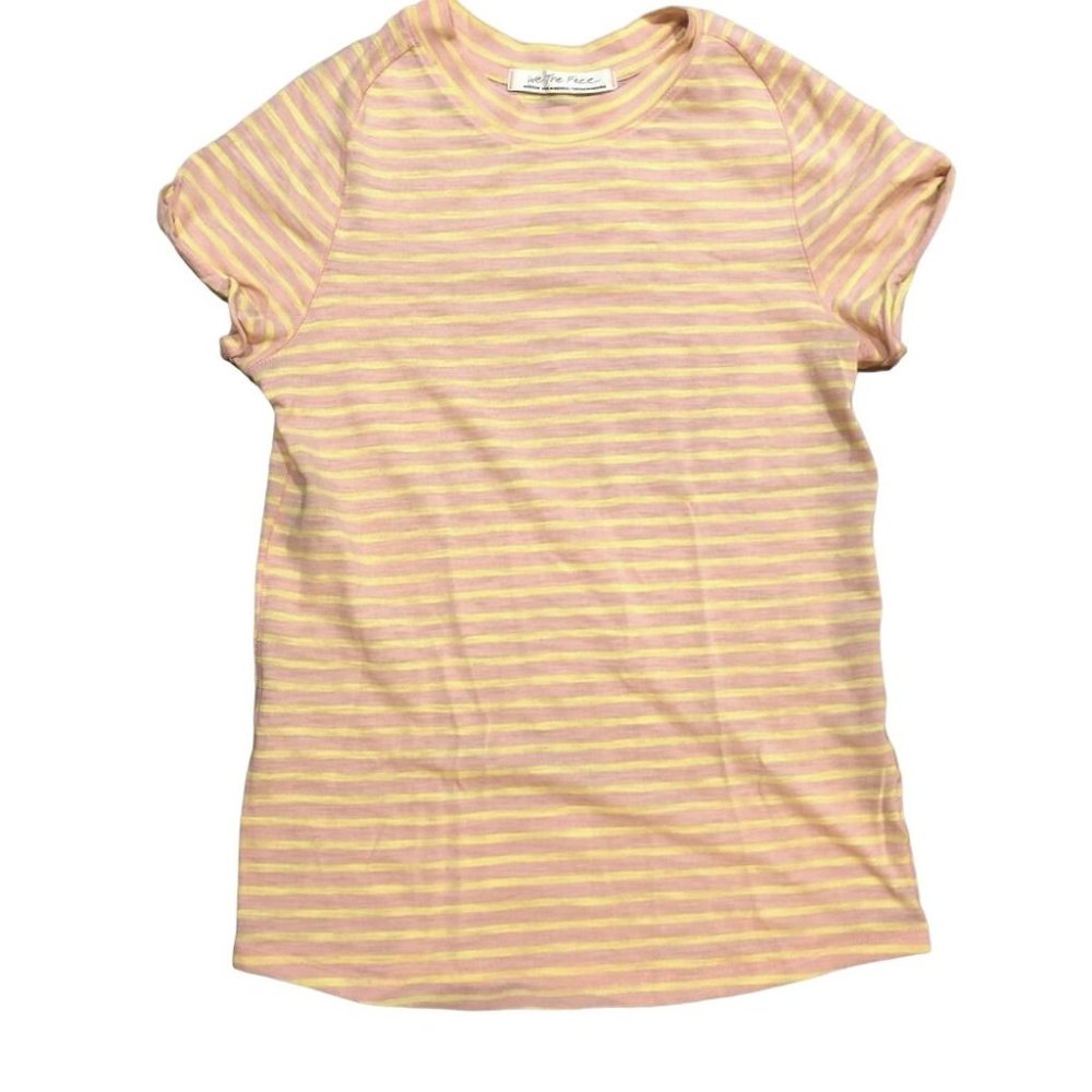 We the Free Free People Pink Yellow Striped Tee Shirt Medium Womens Cute Cotton